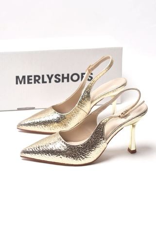 [New Color] Giày Cao Gót Đi Tiệc Vàng Đồng Blingbling Mũi Nhọn Sang Trọng Cao 9cm Bigsize 35-43 Thương Hiệu Merly 1604 Vàng Nhũ Crystal, Giày Cao Gót Slingback, Giày Đi Dự Đám Cưới