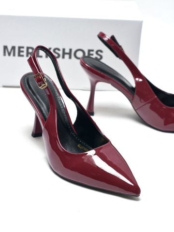 Giày Cao Gót Đỏ Mũi Nhọn Hở Gót Slingback 9cm, Giày Cao Gót Đỏ, Giày Cao Gót Bigsize