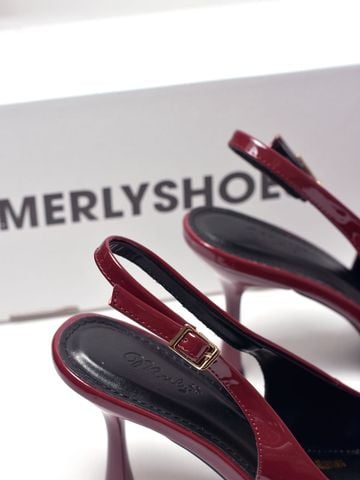 Giày Cao Gót Đỏ Mũi Nhọn Hở Gót Slingback Size 35-43 Thương Hiệu Merly 1604 Đỏ Bóng 9cm, Giày Cao Gót Đi Tiệc, Giày Cao Gót Big Size, Giày Cao Gót 9cm, Giày Công Sở Nữ