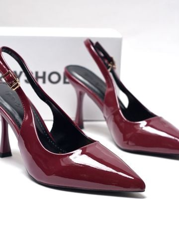 Giày Cao Gót Đỏ Mũi Nhọn Hở Gót Slingback Size 35-43 Thương Hiệu Merly 1604 Đỏ Bóng 9cm, Giày Cao Gót Đi Tiệc, Giày Cao Gót Big Size, Giày Cao Gót 9cm, Giày Công Sở Nữ