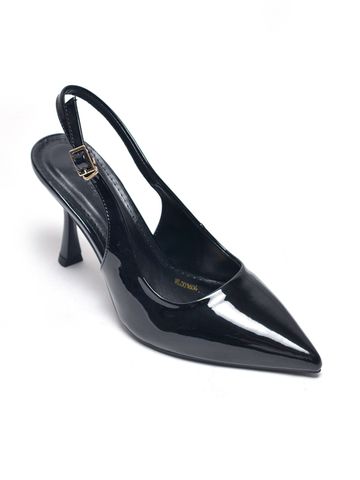 Giày Cao Gót Đen Mũi Nhọn Hở Gót Slingback Size 35-43 Thương Hiệu Merly 1604 Đen Bóng 9cm, Giày Cao Gót Đi Tiệc, Giày Cao Gót Big Size, Giày Cao Gót 9cm, Giày Công Sở Nữ