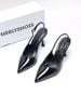 Giày Cao Gót Đen Mũi Nhọn Hở Gót Slingback Size 35-43 Thương Hiệu Merly 1604 Đen Bóng 9cm, Giày Cao Gót Đi Tiệc, Giày Cao Gót Big Size, Giày Cao Gót 9cm, Giày Công Sở Nữ