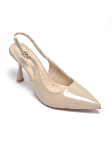 Giày Cao Gót Kem Mũi Nhọn Hở Gót Slingback Size 35-43 Thương Hiệu Merly 1604 Kem Bóng 9cm, Giày Cao Gót Đi Tiệc, Giày Cao Gót Big Size, Giày Cao Gót 9cm, Giày Công Sở Nữ