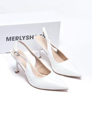 Giày Cao Gót Trắng Mũi Nhọn Hở Gót Slingback Size 35-43