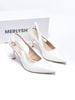 Giày Cao Gót Trắng Mũi Nhọn Hở Gót Slingback Size 35-43 Thương Hiệu Merly 1604 Trắng Bóng 9cm, Giày Cao Gót Đi Tiệc, Giày Cao Gót Big Size, Giày Cao Gót 9cm, Giày Công Sở Nữ