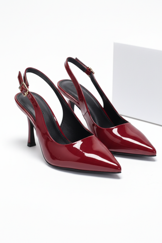 [New] Giày Cao Gót Đỏ Mũi Nhọn Hở Gót Slingback Size 35-43 Thương Hiệu Merly 1604 Đỏ Bóng 9cm, Giày Cao Gót Đi Tiệc, Giày Cao Gót Big Size, Giày Cao Gót 9cm