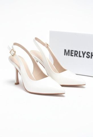 Giày Cao Gót Trắng Mũi Nhọn Hở Gót Slingback