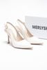 [New] Giày Cao Gót Trắng Mũi Nhọn Hở Gót Slingback Size 35-43 Thương Hiệu Merly 1604 Trắng Bóng 9cm, Giày Cao Gót Đi Tiệc, Giày Cao Gót Big Size, Giày Cao Gót 9cm