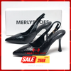 Giày Cao Gót Đi Tiệc Đen Vân Pha Lê Bóng Blingbling Mũi Nhọn Sang Trọng Cao 9cm Bigsize 35-43 Thương Hiệu Merly 1604 Đen Crystal, Giày Cao Gót Slingback, Giày Đi Dự Đám Cưới