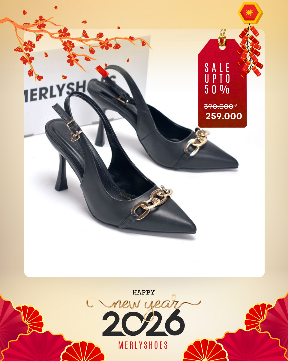 Giày Cao Gót Đen Mũi Nhọn Khóa Ngang Sang Trọng Slingback Bigsize 35-43 Merly 1604 Đen Khóa, Giày Công Sở Nữ Sang Chảnh