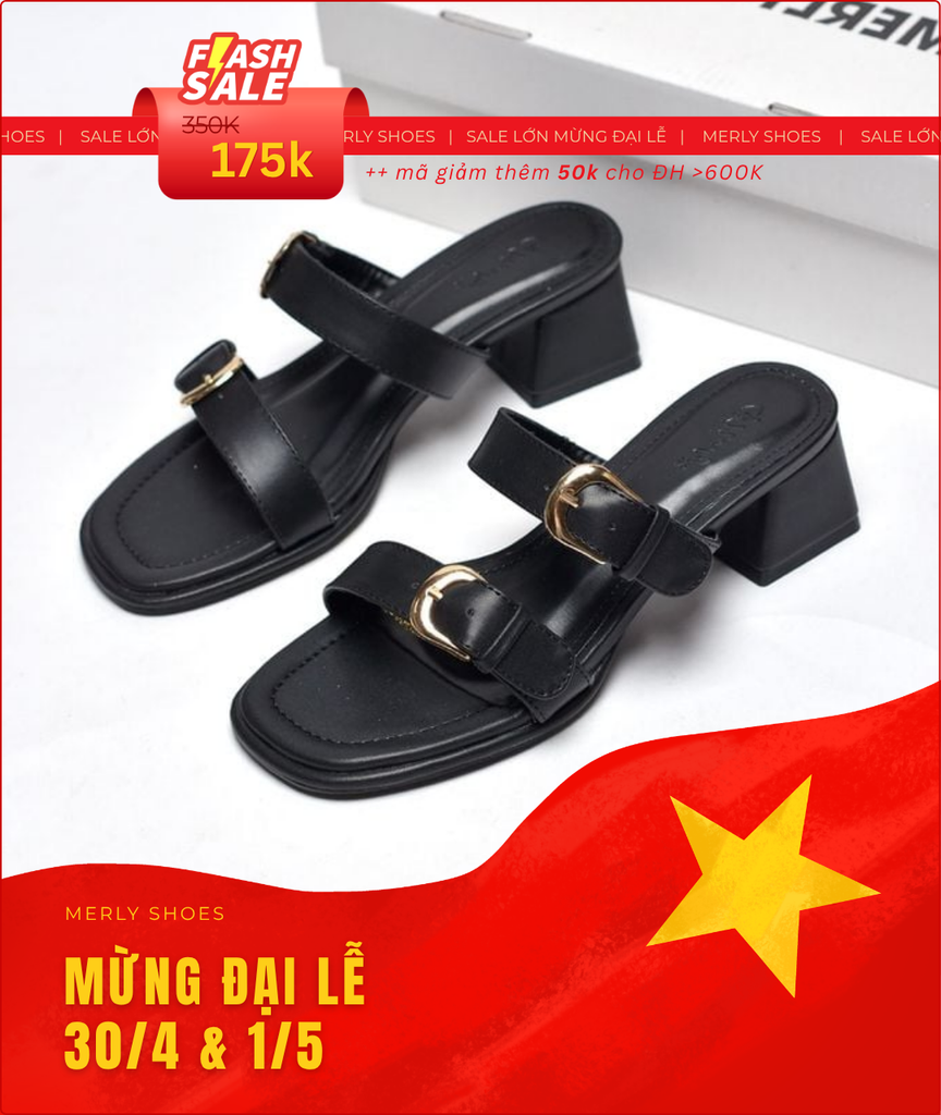 Guốc Nữ Đen Quai Ngang Gắn Khoá Đế Vuông Thấp 3cm Merly 1607 Đen Bigsize 35-43, Dép Cao Gót, Dép Sandals Nữ, Guốc Mặc Áo Dài, Guốc Đi Biển, Guốc Nữ Big Size