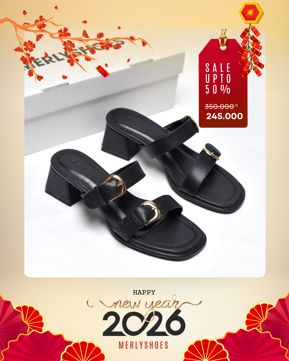 Guốc Nữ Đen Quai Ngang Gắn Khoá Đế Vuông Thấp 3cm Merly 1607 Đen Bigsize 35-43, Dép Cao Gót, Dép Sandals Nữ, Guốc Mặc Áo Dài, Guốc Đi Biển, Guốc Nữ Big Size