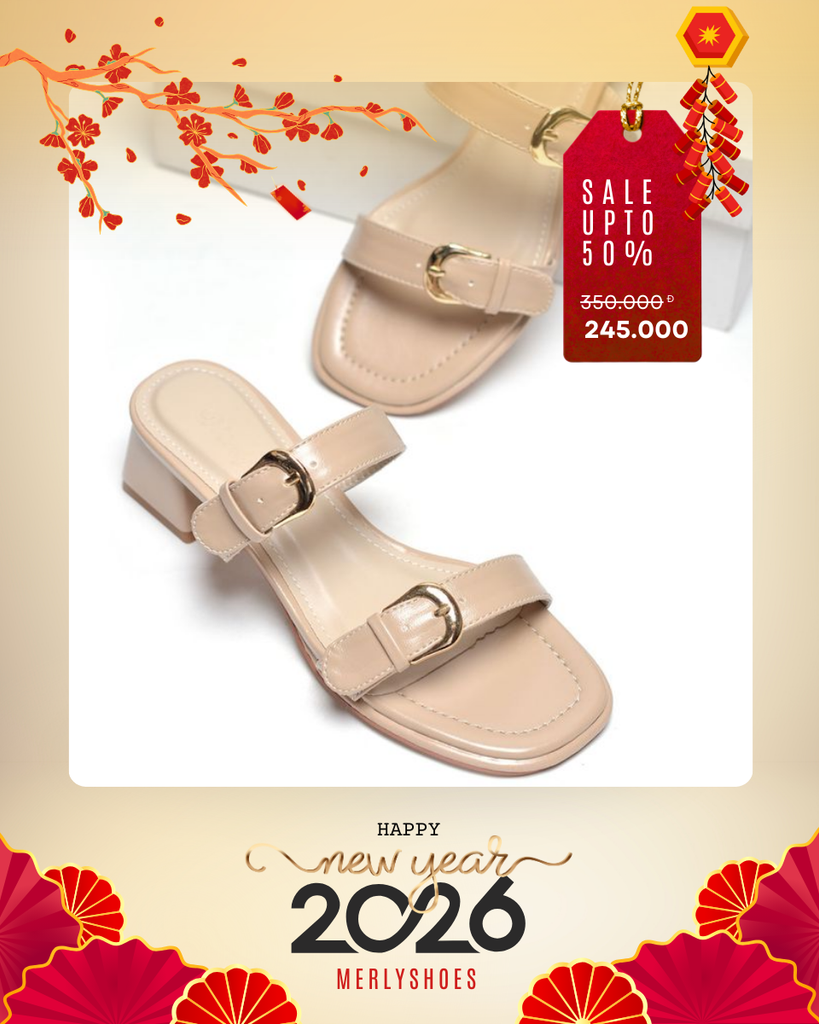 Guốc Nữ Quai Ngang Gắn Khoá Đế Thấp 3cm Merly 1607 Kem Bigsize 35-43, Dép Cao Gót, Dép Sandals Nữ, Guốc Mặc Áo Dài, Guốc Đi Biển, Guốc Nữ Big Size