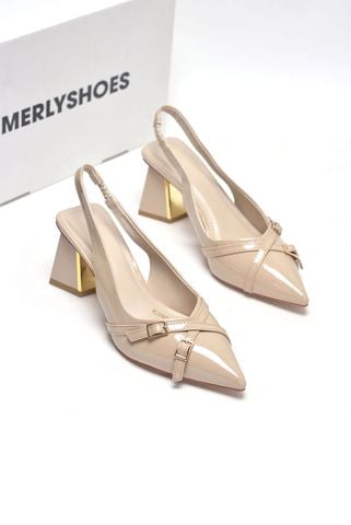 Giày Cao Gót Mũi Nhọn Gót Vuông Cao 6-7cm Merly 1608 Màu Nude