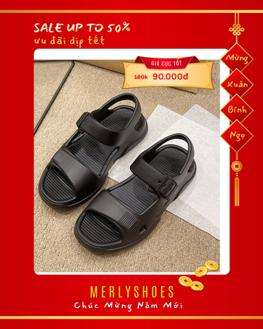 Sandal Nữ Đi Mưa Nhựa Eva 1622N Đen/Trắng Đế Dày Dặn Bám Nền Hai Quai Ngang Năng Động Size 36-41 Chuẩn Form [Chân Dầy Đăng 1 Size], Giày Xăng Đan Nhựa Cao Cấp