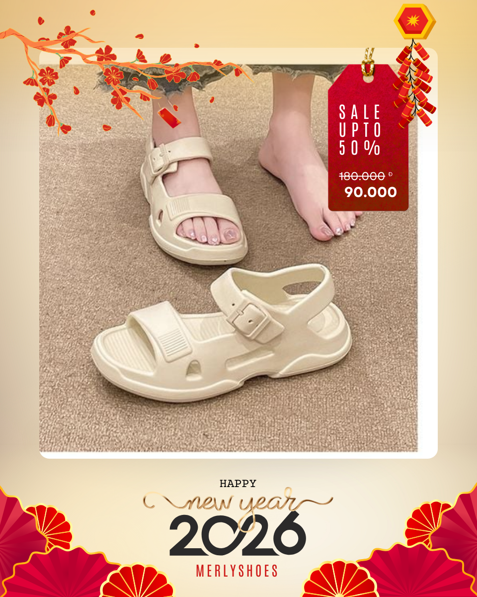 Sandal Nữ Đi Mưa Nhựa Eva 1622N Đen/Trắng Đế Dày Dặn Bám Nền Hai Quai Ngang Năng Động Size 36-41 Chuẩn Form [Chân Dầy Đăng 1 Size], Giày Xăng Đan Nhựa Cao Cấp