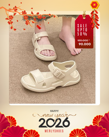 Sandal Nữ Đi Mưa Nhựa Eva 1622N Đen/Trắng Đế Dày Dặn Bám Nền Hai Quai Ngang Năng Động Size 36-41 Chuẩn Form [Chân Dầy Đăng 1 Size], Giày Xăng Đan Nhựa Cao Cấp