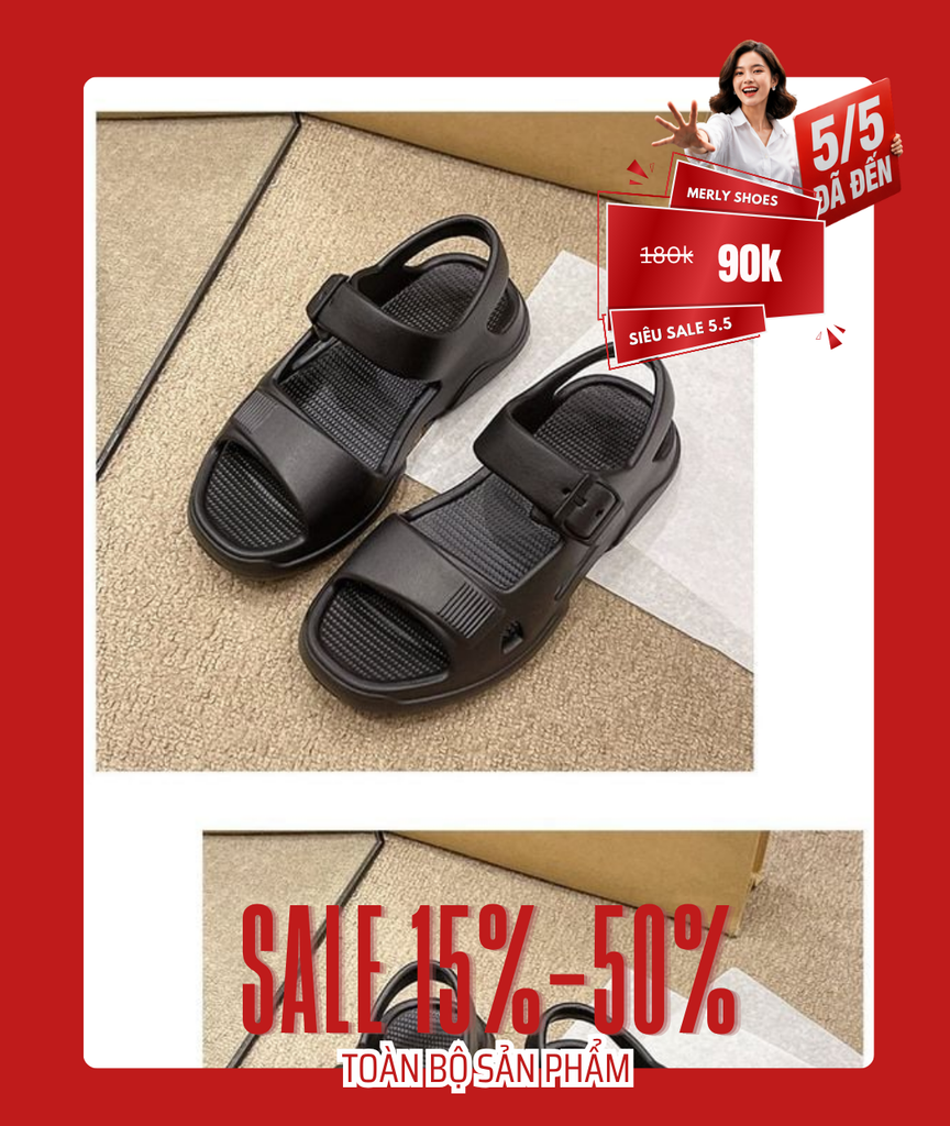 Sandal Nữ Đi Mưa Nhựa Eva 1622N Đen/Trắng Đế Dày Dặn Bám Nền Hai Quai Ngang Năng Động Size 36-41 Chuẩn Form [Chân Dầy Đăng 1 Size], Giày Xăng Đan Nhựa Cao Cấp