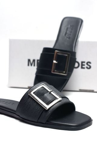 [New Color] Dép Nữ Da Mềm Giả Vải Quai Ngang Đính Khóa Gọn Chân Merly 1624 Đen Nhũ, Dép Nữ Cao Cấp, Dép Nữ Quai Ngang, Dép Lê Nữ, Dép Nữ Bigsize