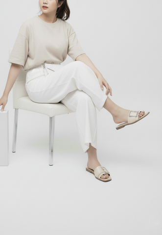 [New Color] Dép Nữ Da Mềm Giả Vải Quai Ngang Đính Khóa Gọn Chân Merly 1624 Kem Vàng Nhũ Champagne Dép Nữ Cao Cấp, Dép Nữ Quai Ngang, Dép Lê Nữ, Dép Nữ Bigsize