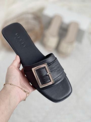 [New Color] Dép Nữ Da Mềm Giả Vải Quai Ngang Đính Khóa Gọn Chân Merly 1624 Đen Nhũ, Dép Nữ Cao Cấp, Dép Nữ Quai Ngang, Dép Lê Nữ, Dép Nữ Bigsize