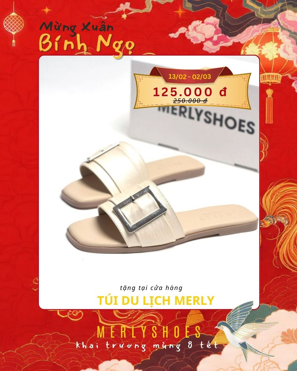 [New Color] Dép Nữ Da Mềm Giả Vải Quai Ngang Đính Khóa Gọn Chân Merly 1624 Kem Vàng Nhũ Champagne Dép Nữ Cao Cấp, Dép Nữ Quai Ngang, Dép Lê Nữ, Dép Nữ Bigsize