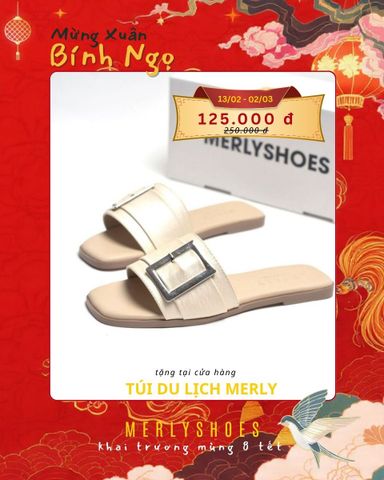 [New Color] Dép Nữ Da Mềm Giả Vải Quai Ngang Đính Khóa Gọn Chân Merly 1624 Kem Vàng Nhũ Champagne Dép Nữ Cao Cấp, Dép Nữ Quai Ngang, Dép Lê Nữ, Dép Nữ Bigsize