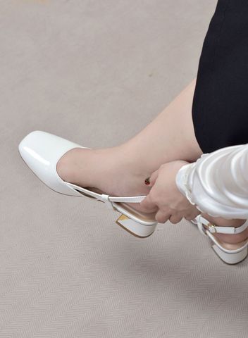 Giày Bít Mũi Thấp 3cm Hở Gót Mũi Vuông, Giày Công Sở Nữ Big Size Merly