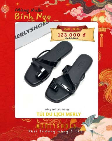Dép Xỏ Ngón Da Cao Cấp Mũi Vuông Dây Mảnh Màu Đen Merly 1631, Dép Lê Nữ, Dép Nữ Big Size 35-43