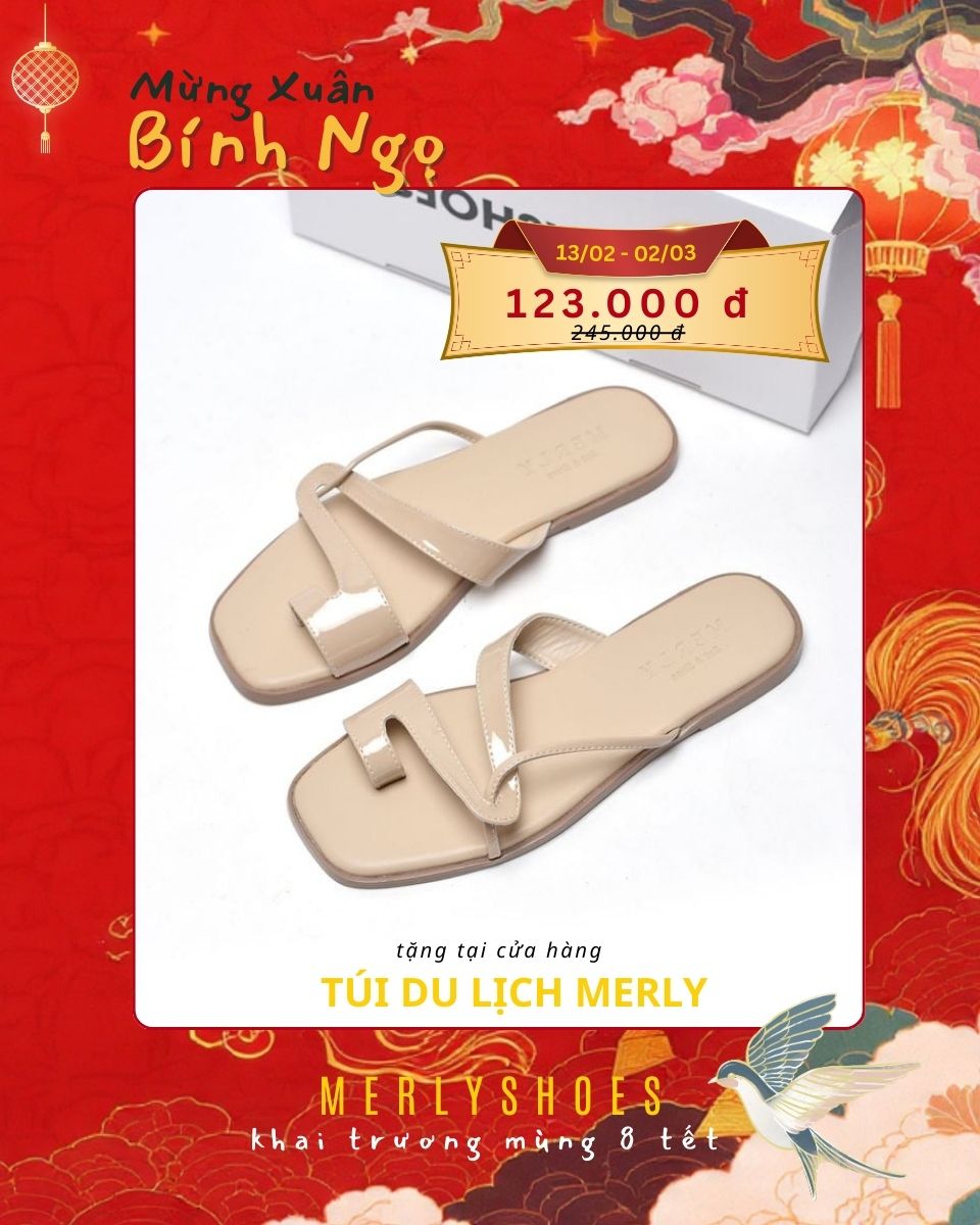 Dép Xỏ Ngón Da Cao Cấp Mũi Vuông Dây Mảnh Màu Kem Merly 1631 Nude, Dép Lê Nữ, Dép Nữ Big Size 35-43