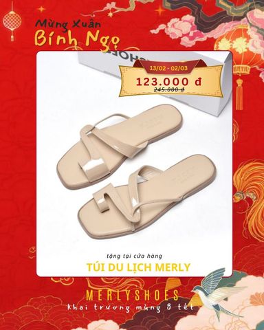 Dép Xỏ Ngón Da Cao Cấp Mũi Vuông Dây Mảnh Màu Kem Merly 1631 Nude, Dép Lê Nữ, Dép Nữ Big Size 35-43