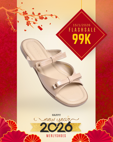 Dép Lê Nữ Hai Quai Mảnh Nơ Ngang Merly 1632 Nude Kem, Dép Nữ Big Size 35-43, Dép Bệt Nữ, Dép Nữ Mũi Vuông