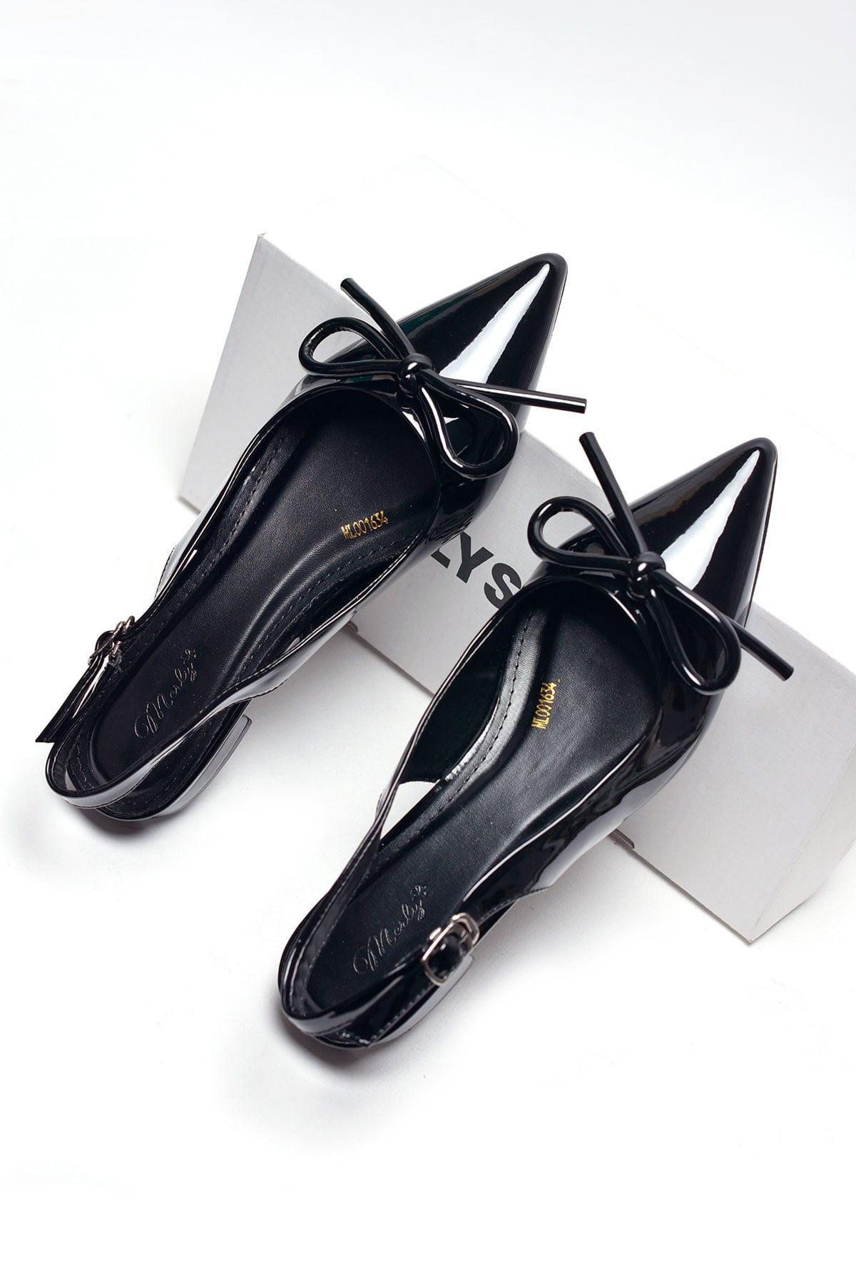 [Best Seller] Giày Bệt Mũi Nhọn Hở Gót Nơ Phồng Merly 1634-1p Đen Bóng, Giày Đi Tiệc Thấp, Giày Công Sở Nữ, Giày Bệt Nữ Big Size, Giày Búp Bê Mũi Nhọn