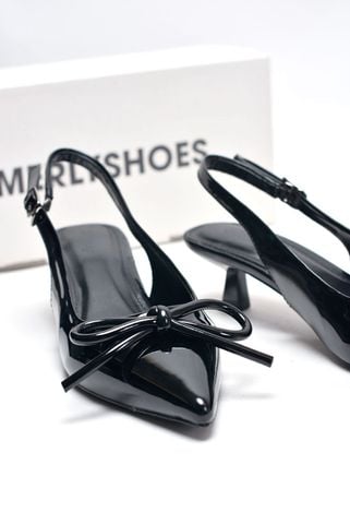 Giày Cao Gót Nơ Phồng Mũi Nhọn Hở Gót Merly