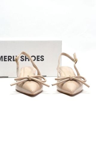 [New 3cm] Giày Cao Gót Nơ Phồng 3cm Mũi Nhọn Hở Gót Merly 1634-3p Kem Bóng Gót Thấp 3cm, Giày Đi Tiệc, Giày Cao Gót Đen, Giày Công Sở Nữ, Giày Cao Gót Big Size, Giày Cao Gót Mặc Áo Dài