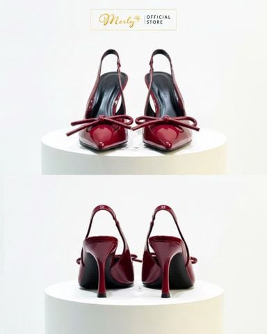 Giày Cao Gót Đỏ Nơ Slingback Mũi Nhọn Merly Big Size, Giày Cao Gót Bigsize