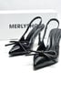 Giày Cao Gót Đen Mũi Nhọn Nơ Phồng Slingback Merly 1634-9p Đen Bóng Gót Nhọn 9cm, Giày Đi Tiệc, Giày Công Sở Nữ, Giày Cao Gót Big Size, Giày Cao Gót Mặc Áo Dài