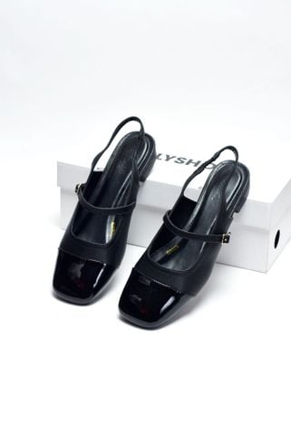 Giày Bệt Nữ Bít Mũi Hở Gót Merly 1635 Đen Phối Mũi Bóng