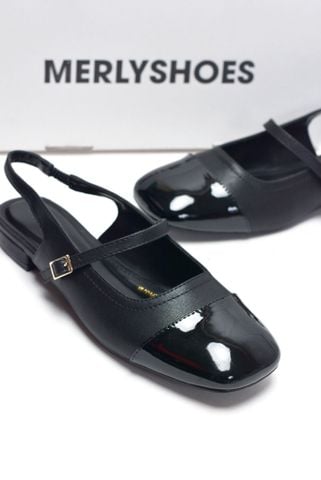 Giày Bệt Nữ Hở Gót Merly 1635 Đen, Giày Búp Bê Mũi Vuông, Giày Sandal Bít Mũi, Giày Búp Bê Big Size 35-43, Giày Slingback