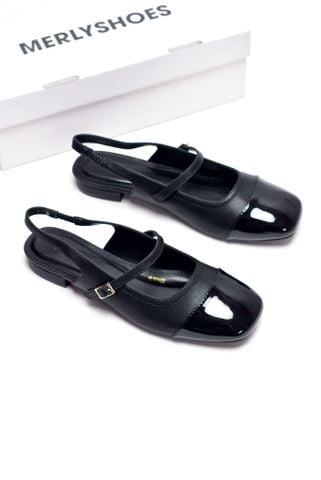 Giày Bệt Nữ Hở Gót Merly 1635 Đen, Giày Búp Bê Mũi Vuông, Giày Sandal Bít Mũi, Giày Búp Bê Big Size 35-43, Giày Slingback