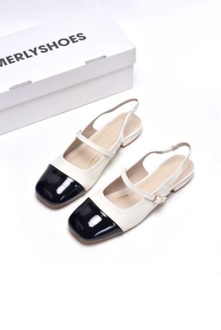 Giày Bệt Nữ Bít Mũi Hở Gót Merly 1635 Phối Màu Trắng x Đen