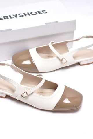 Giày Bệt Nữ Bít Mũi Hở Gót Merly 1635 Phối Màu Trắng x Nâu, Giày Búp Bê Mũi Vuông, Giày Sandal Bít Mũi, Giày Búp Bê Big Size 35-43, Giày Slingback
