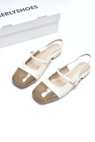 Giày Bệt Nữ Bít Mũi Hở Gót Merly 1635 Phối Màu Trắng x Nâu, Giày Búp Bê Mũi Vuông, Giày Sandal Bít Mũi, Giày Búp Bê Big Size 35-43, Giày Slingback