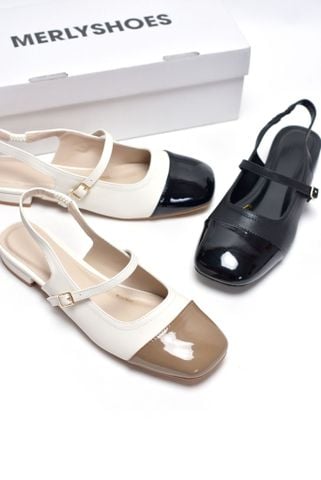 Giày Bệt Nữ Hở Gót Merly 1635 Đen, Giày Búp Bê Mũi Vuông, Giày Sandal Bít Mũi, Giày Búp Bê Big Size 35-43, Giày Slingback