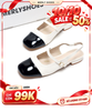 [Best Seller] Giày Bệt Nữ Hở Gót Merly 1635 Trắng x Đen, Giày Búp Bê Mũi Vuông, Giày Sandal Bít Mũi, Giày Búp Bê Big Size 35-43, Giày Slingback