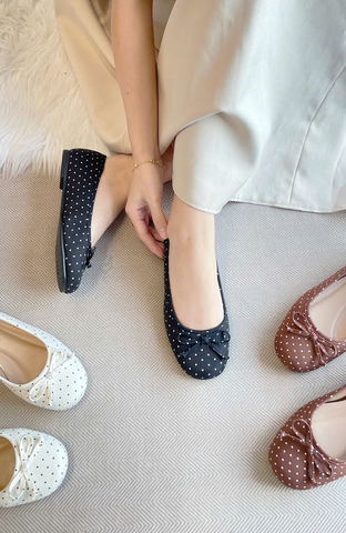 Giày Búp Bê Chấm Bi Merly 1636 Đen Chấm Bi Bigsize 35-43, Giày Búp Bê Nơ, Giày Búp Bê Mũi Tròn, Giày Bệt Xinh, Giày Bệt Nữ, Giày Búp Bê Big Size