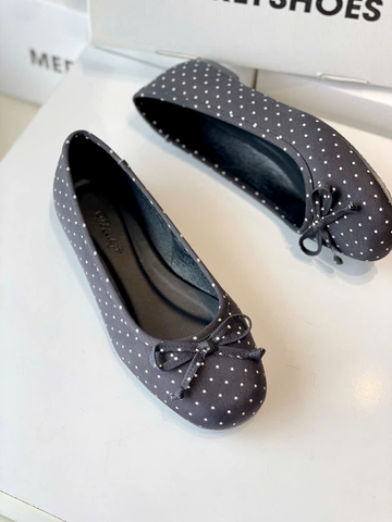 Giày Búp Bê Chấm Bi Merly 1636 Đen Chấm Bi Bigsize 35-43, Giày Búp Bê Nơ, Giày Búp Bê Mũi Tròn, Giày Bệt Xinh, Giày Bệt Nữ, Giày Búp Bê Big Size