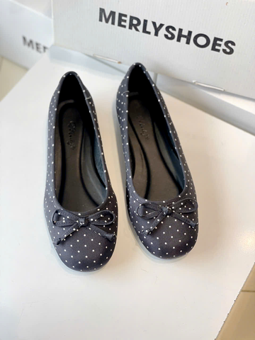 Giày Búp Bê Chấm Bi Merly 1636 Đen Chấm Bi Bigsize 35-43, Giày Búp Bê Nơ, Giày Búp Bê Mũi Tròn, Giày Bệt Xinh, Giày Bệt Nữ, Giày Búp Bê Big Size