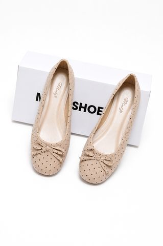 [New Arrivals] Giày Búp Bê Nơ Chấm Bi Kem Nâu Merly 1636, Giày Búp Bê Chấm Bi, Giày Búp Bê Mũi Tròn, Giày Bệt Xinh, Giày Bệt Nữ, Giày Búp Bê Big Size