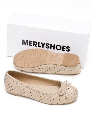 [New Arrivals] Giày Búp Bê Nơ Chấm Bi Kem Nâu Merly 1636, Giày Búp Bê Chấm Bi, Giày Búp Bê Mũi Tròn, Giày Bệt Xinh, Giày Bệt Nữ, Giày Búp Bê Big Size